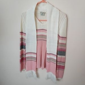 Faded Glory Pink Striped V-neck Sweater & Scarf set XL 16/18 Grandmacore Casual